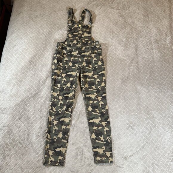 U2B Urban Basics Juniors M Denim Overalls Army Green Camouflage Skinny Ankle - Picture 1 of 11